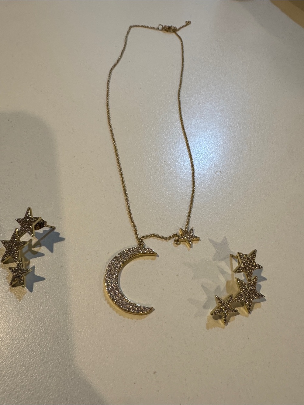 Gold Moon and Star Necklace with Star Ear Climbers - Women Jewelry